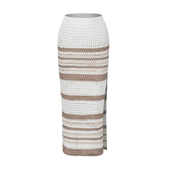 Micas Women's XL Stripe Openwork Knit Crop Tank Top Slit Midi Skirt Summer Set - Picture 3 of 7
